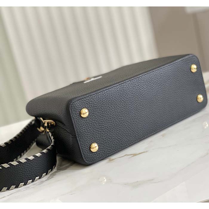 Louis Vuitton LV Women Capucines MM Handbag Black Etain Metallic Gray Taurillon Leather