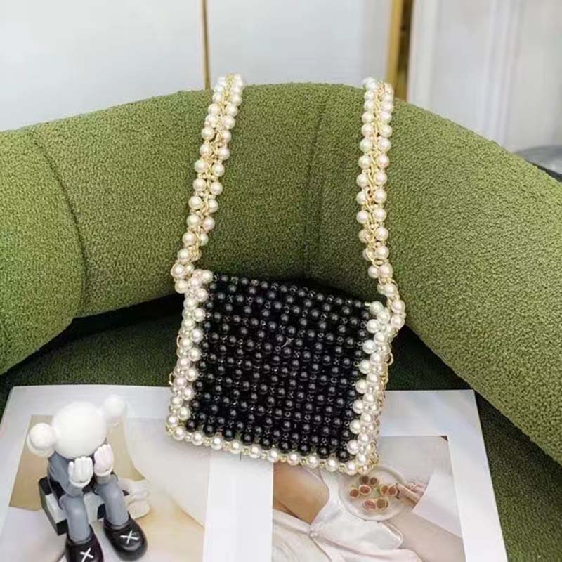 Chanel Women CC Small Evening Bag Imitation Glass Pearls Gold-Tone Metal Black