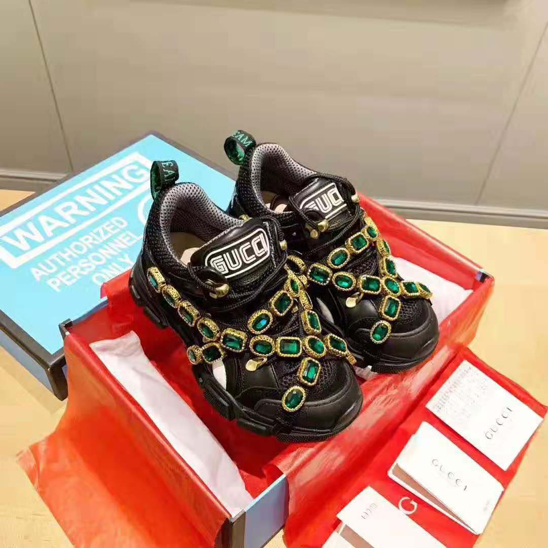 Gucci Women Flashtrek Sneaker with Removable Crystals 5.6cm Height-Black