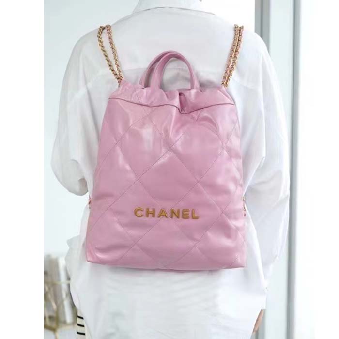 Chanel Women CC 22 Backpack Shiny Calfskin Gold-Tone Metal Lilac
