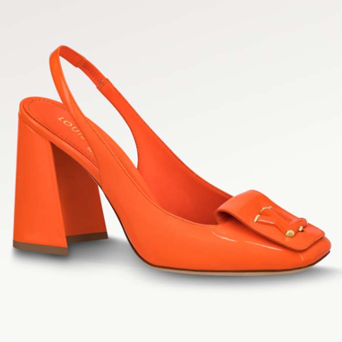 Louis Vuitton LV Women Shake Slingback Pump Orange Patent Calf Leather Lambskin 9.5 Cm Heel