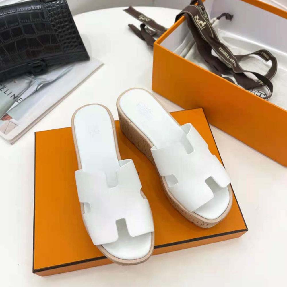 Hermes Women Eze 30 Sandal in 7cm Heel Height-White