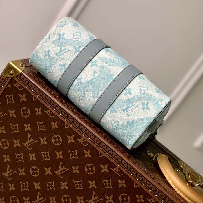 Louis Vuitton LV Unisex Keepall Bandoulière 25 Crystal Blue Monogram Aquagarden Coated Canvas