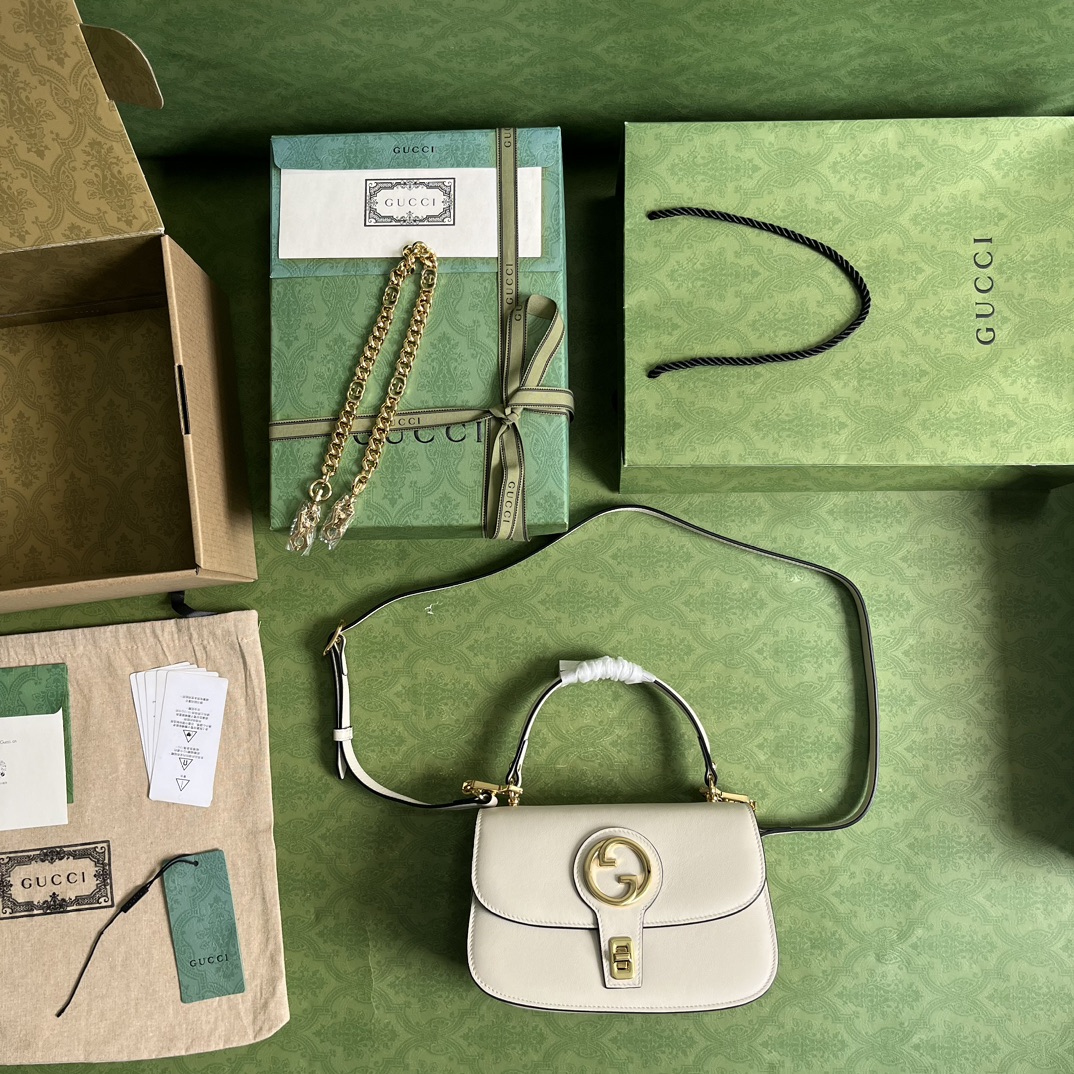 Gucci Women GG Blondie Top-Handle Bag White Leather Round Interlocking G