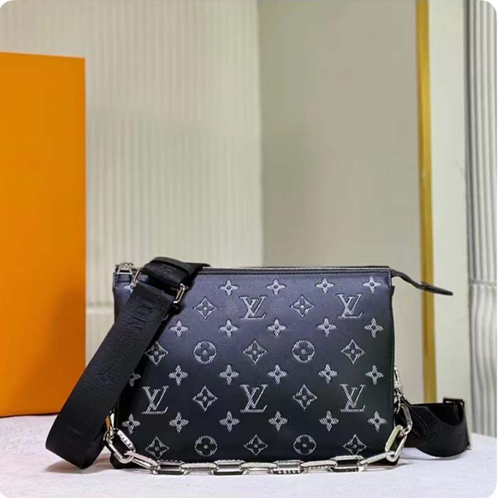 Louis Vuitton LV Women Coussin MM Handbag Black Gray Lambskin