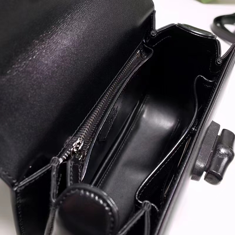 Gucci Women GG Bamboo 1947 Small Top Handle Bag Black Leather Bamboo Hardware