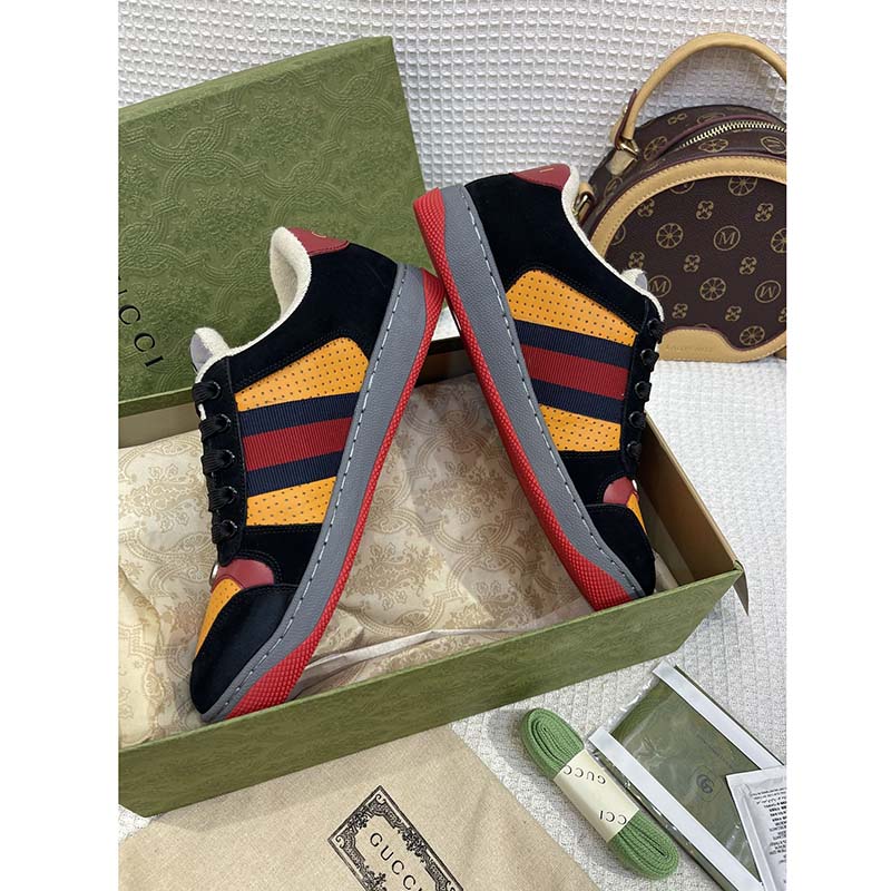 Gucci Unisex Lovelight Screener Sneaker Black Suede Rubber Sole Low 3.3 Cm Heel