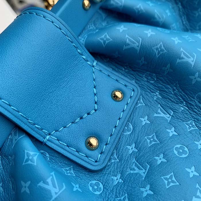 Louis Vuitton LV Women Monogram Clutch Blue Calfskin Leather S-Lock