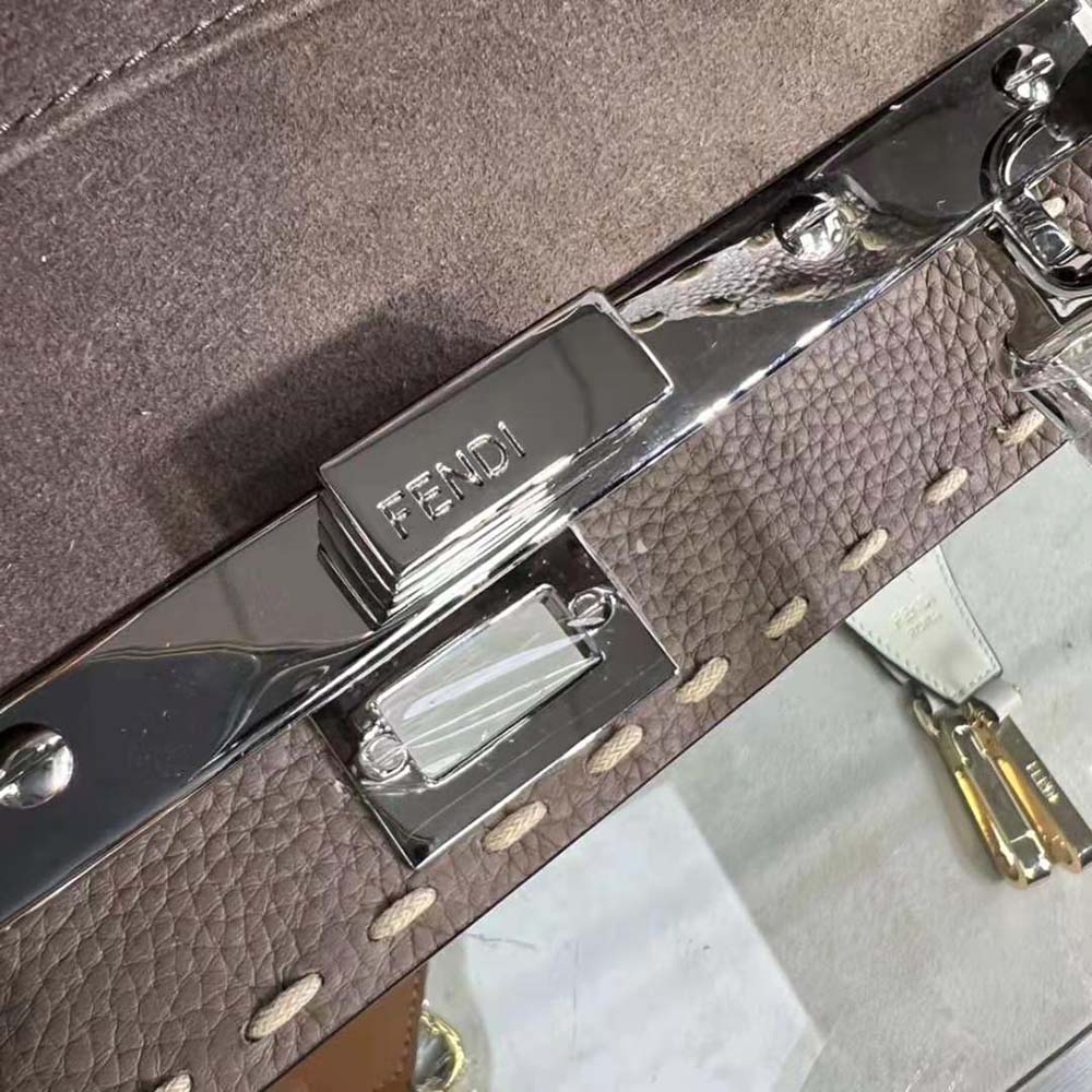 Fendi Women Peekaboo Iconic Mini Full Grain Leather Bag-Brown