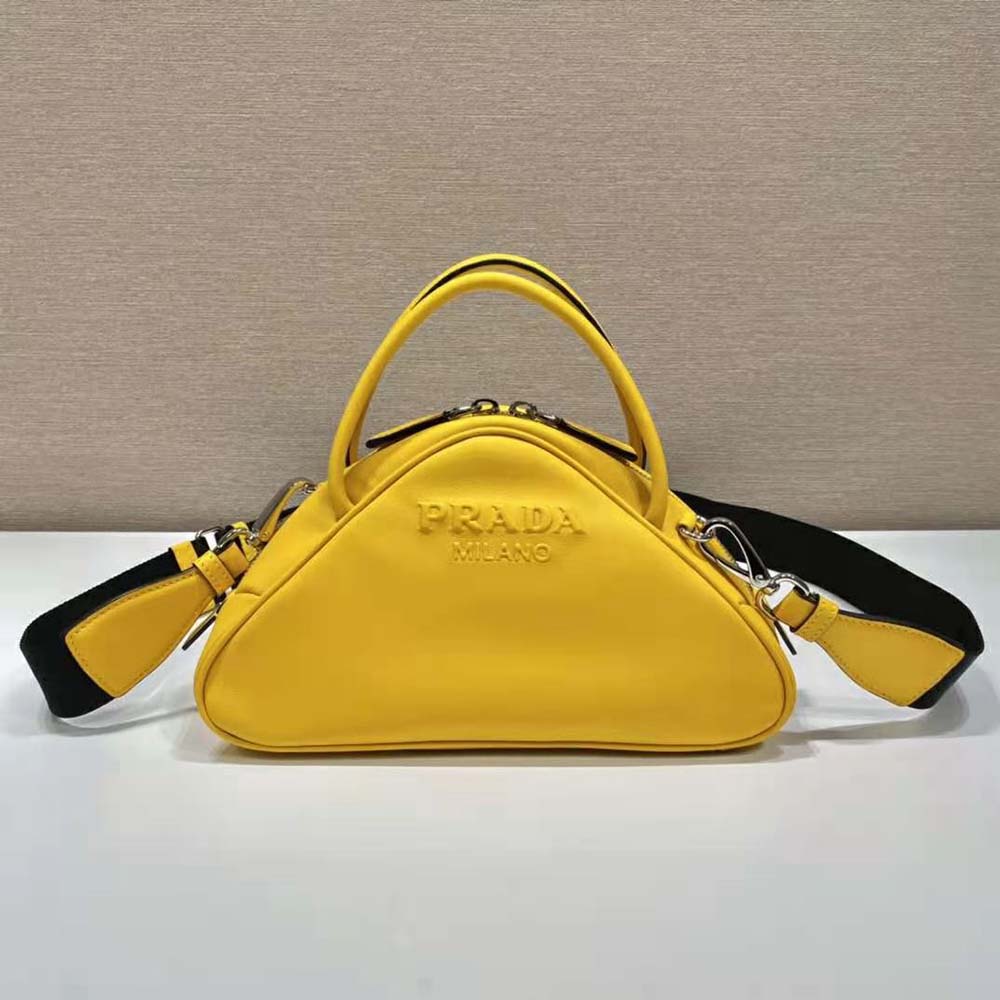 Prada Women Leather Prada Triangle Bag-Yellow
