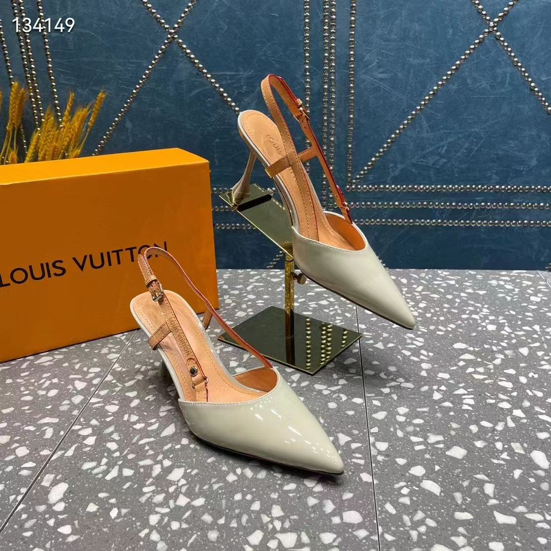 Louis Vuitton LV Women Blossom Slingback Pump Cream Patent Calf Leather Natural Cowhide