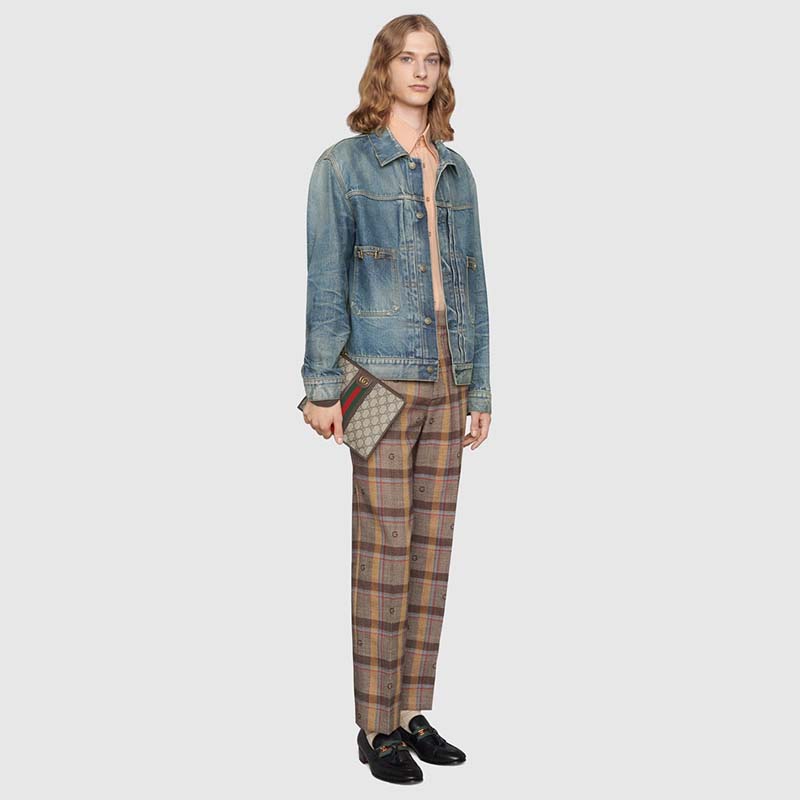 Gucci Unisex Ophidia Pouch Web Beige Ebony GG Supreme Canvas Double G