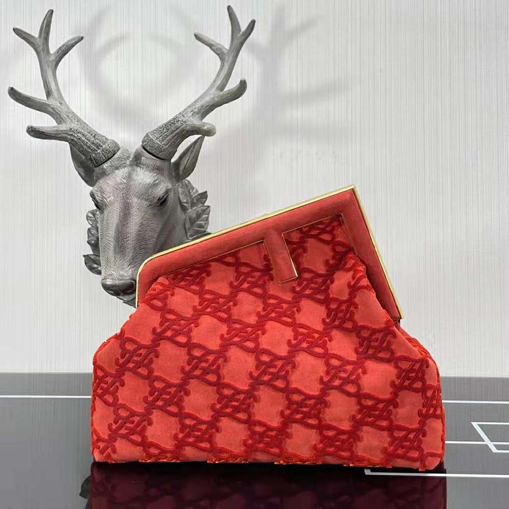 Fendi Women First Medium Red Suede Bag
