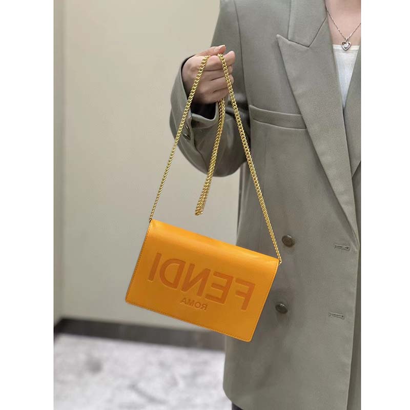 Fendi Women FF Wallet On Chain Brown Leather Mini Bag