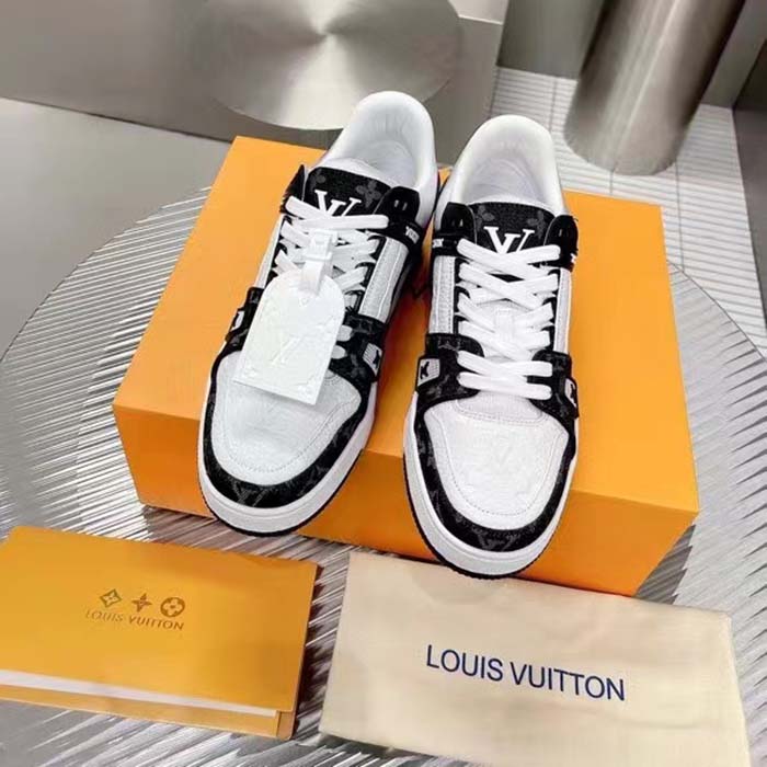 Louis Vuitton Unisex LV Trainer Sneaker Black Monogram Denim Monogram Embossed Grained Calf
