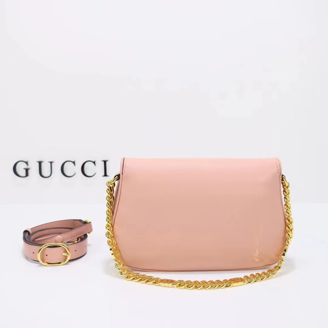 Gucci Women GG Blondie Shoulder Bag Light Pink Leather Round Interlocking G