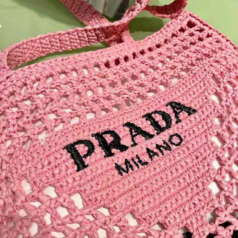 Prada Women Raffia Tote Bag-Pink