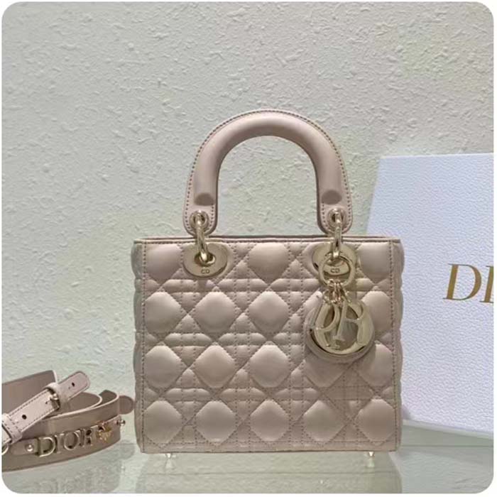Dior Women CD Small Lady Dior My ABCDior Bag Caramel Beige Cannage Lambskin
