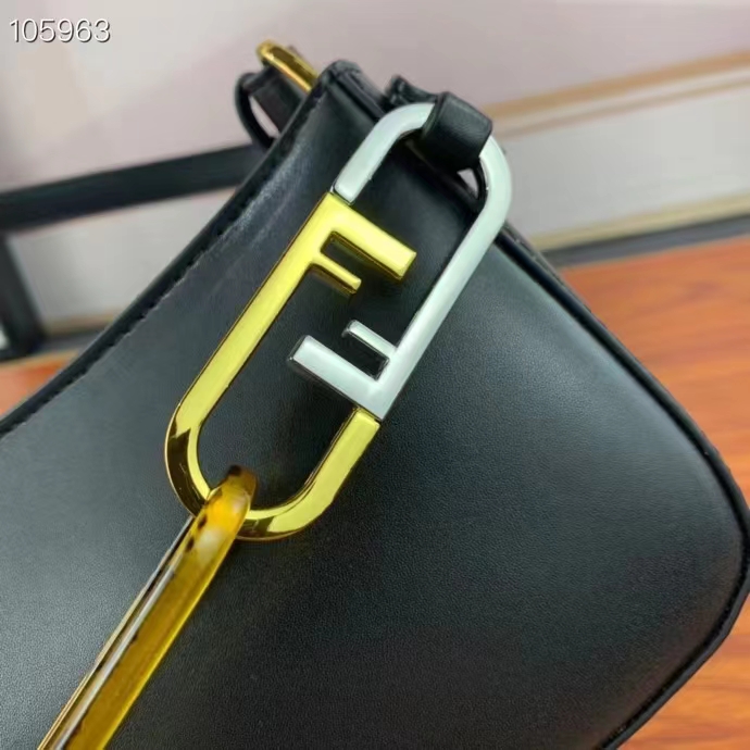 Fendi Women FF O’Lock Swing Mint Black Leather Pouch