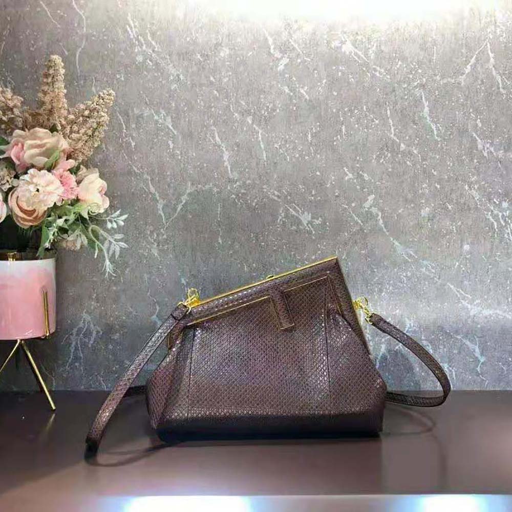 Fendi Women First Small Dark Brown Python Leather Bag