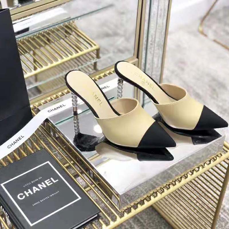 Chanel Women Mules Lambskin & Grosgrain 8 cm Heel-Beige