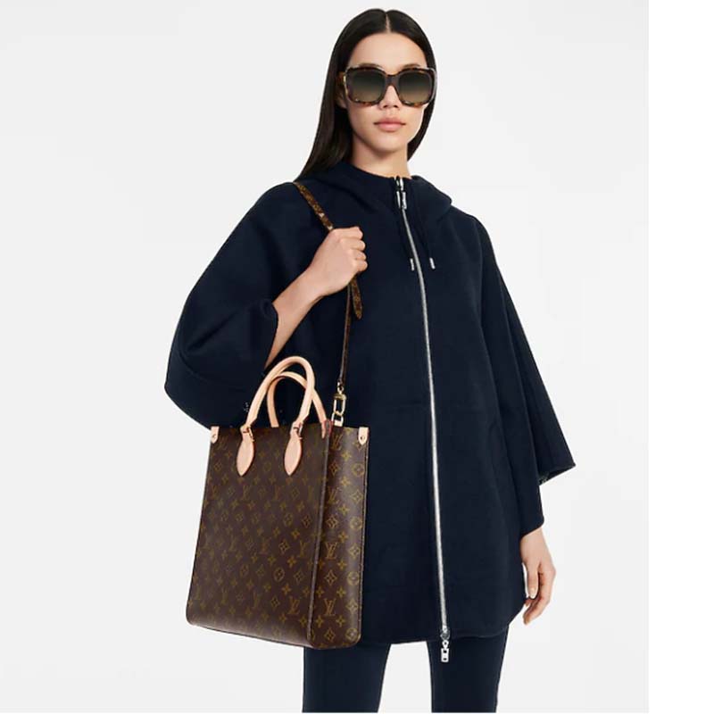 Louis Vuitton Unisex Sac Plat MM Handbag Monogram Coated Canvas Textile Lining