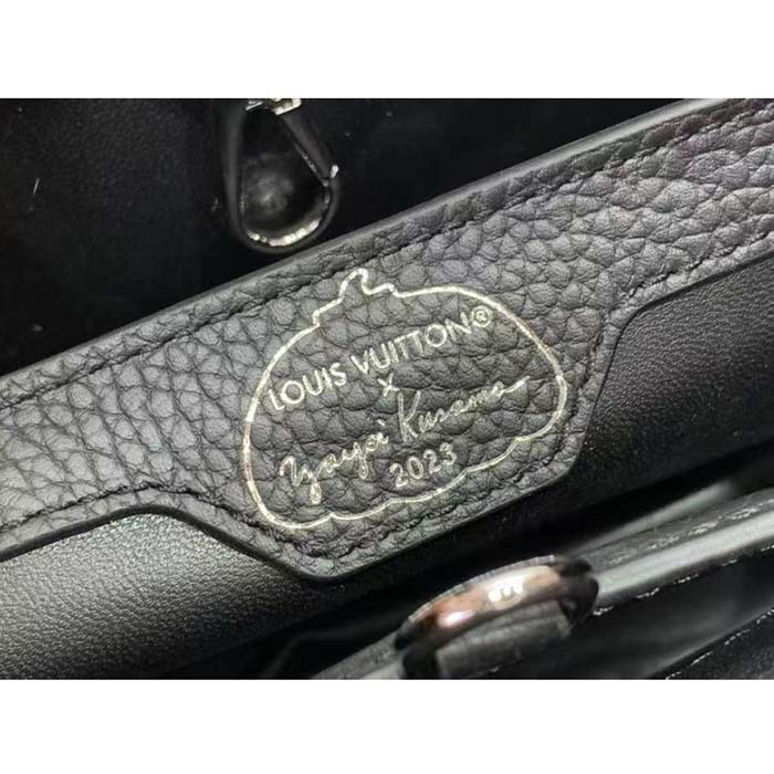 Louis Vuitton Women LV x YK Capucines MM Black Taurillon Bull Calf Leather 3D Painted Dots Print