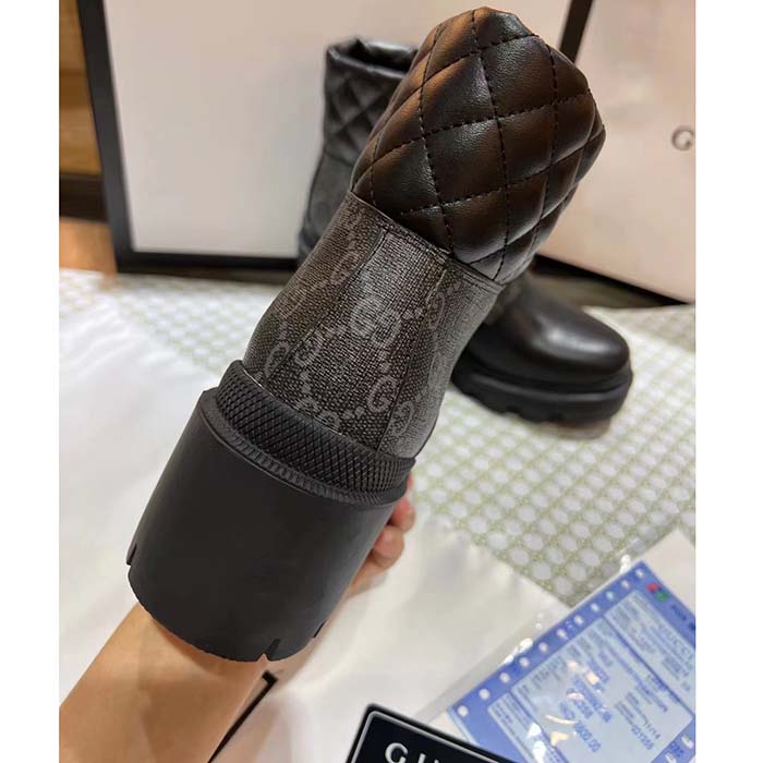 Gucci Women Ankle Boots Black GG Supreme Canvas Rubber Lace-Up High Heel