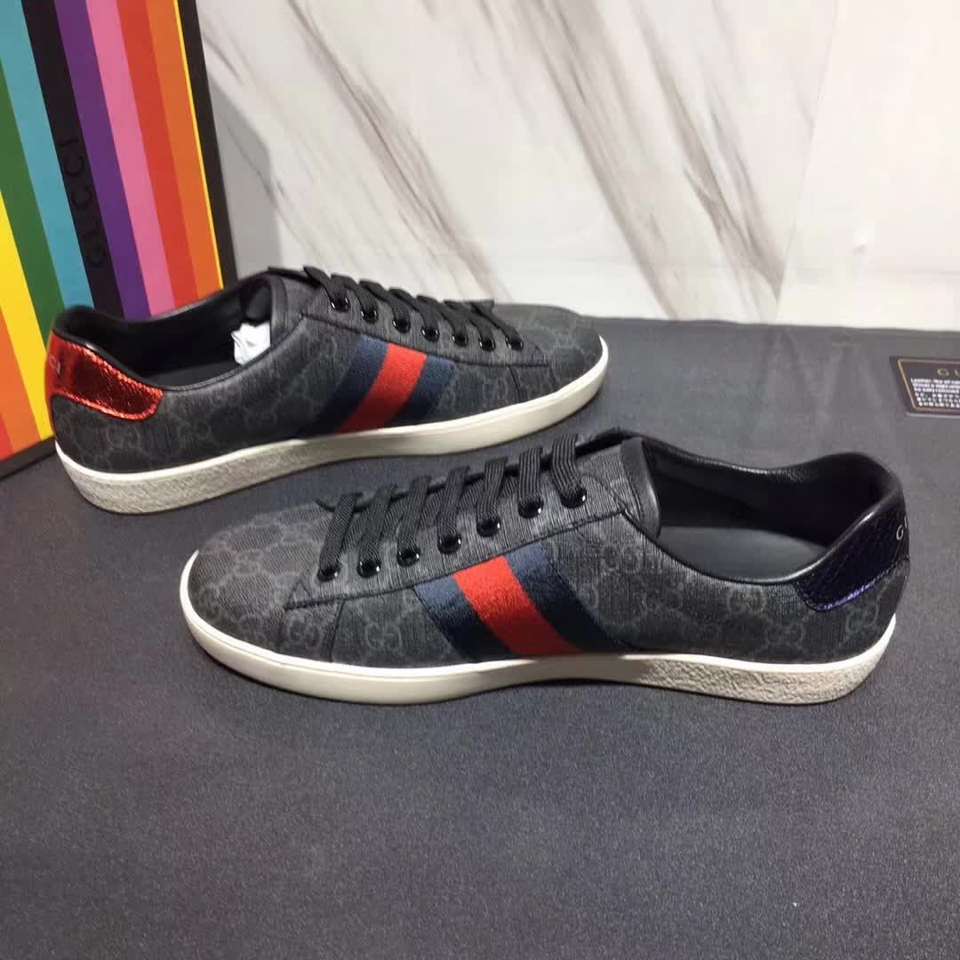 Gucci Men Ace GG Supreme Canvas Sneaker Shoes-Grey
