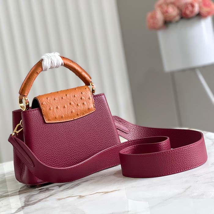 Louis Vuitton LV Women Capucines Mini Handbag Red Taurillon Ostrich Leather