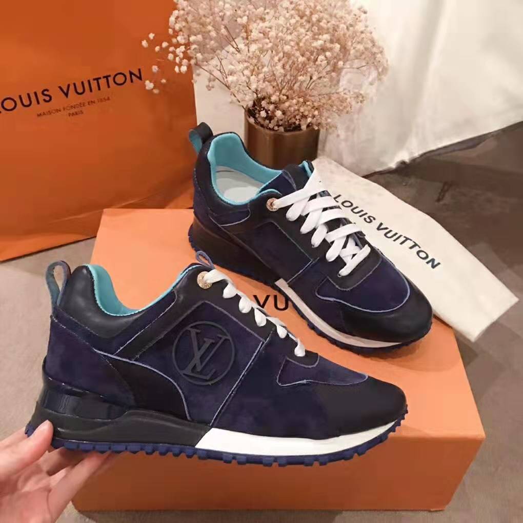 Louis Vuitton LV Women Run Away Sneaker in Suede Calf Leather-Navy