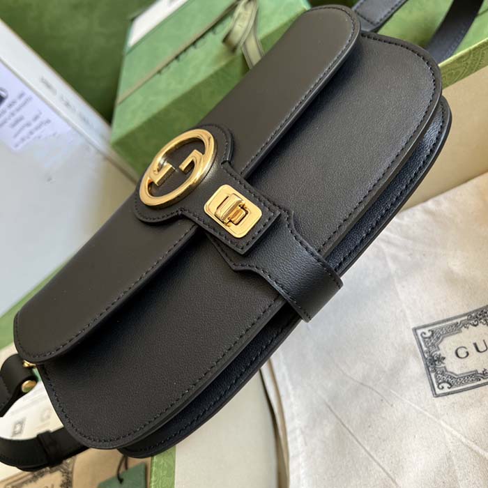 Gucci GG Women Blondie Belt Bag Black Leather Round Interlocking G