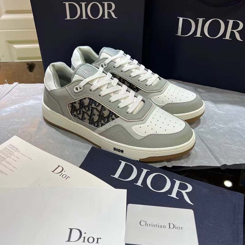 Dior Unisex Shoes CD B27 Low-Top Sneaker Gray White Smooth Calfskin