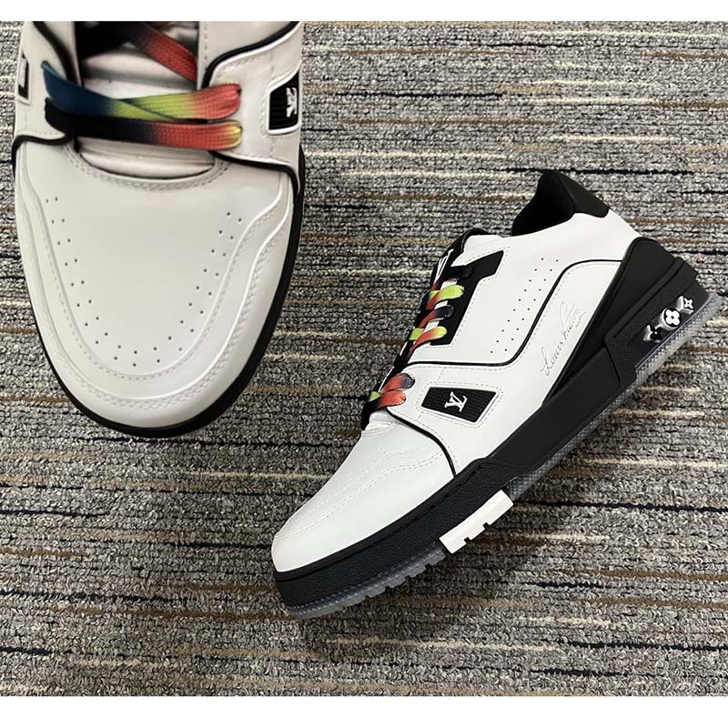 Louis Vuitton Unisex LV Trainer Sneaker White Calf Leather Rubber Monogram Flowers