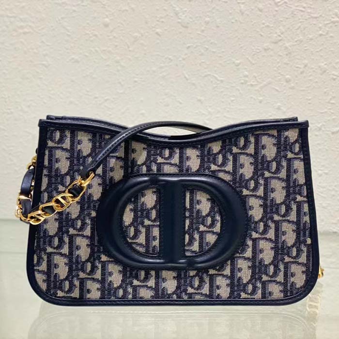 Dior Women CD Signature Hobo Mini Bag Blue Dior Oblique Jacquard