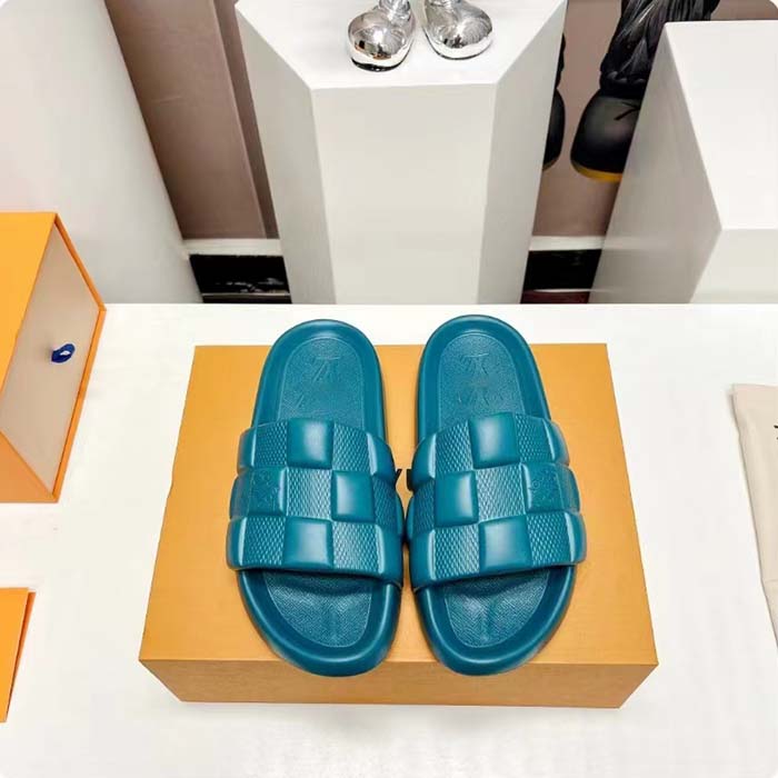 Louis Vuitton LV Unisex Waterfront Mule Lagoon Blue Maxi Damier Rubber Waterproof Rubber
