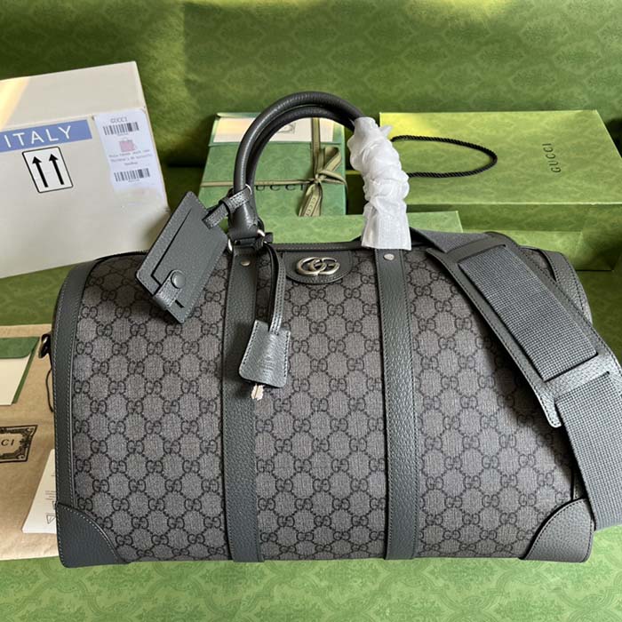 Gucci Unisex Savoy Large Duffle Bag Grey Black GG Supreme Canvas Double G