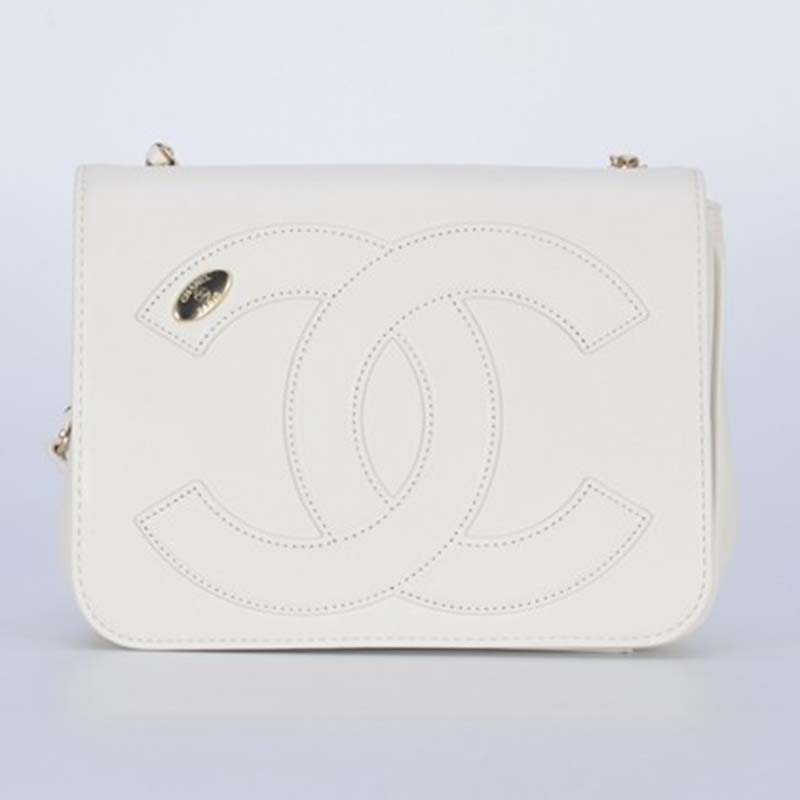 Chanel Women Large Double C Gold Chain Cross Body Flap Bag-White