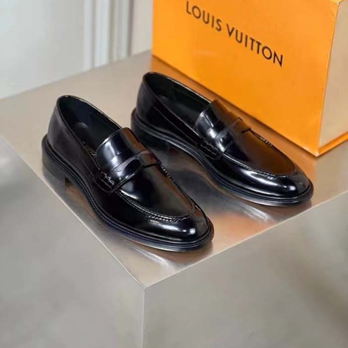 Louis Vuitton LV Men Vendome Flex Loafer Black Waxed Calf Leather Monogram Canvas