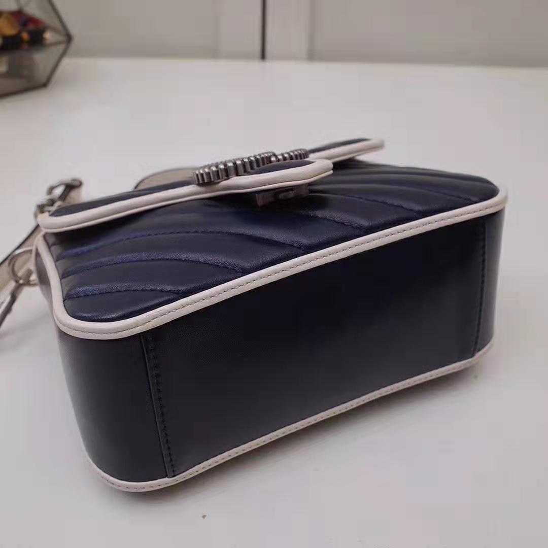 Gucci GG Women GG Marmont Mini Top Handle Bag in Blue Diagonal Matelassé Leather