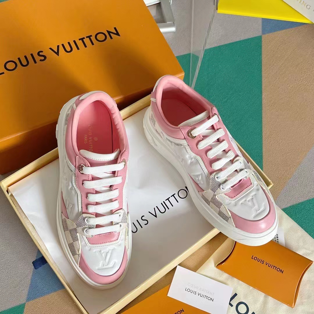 Louis Vuitton LV Women Time Out Sneaker Pink Monogram Embossed Calf Leather