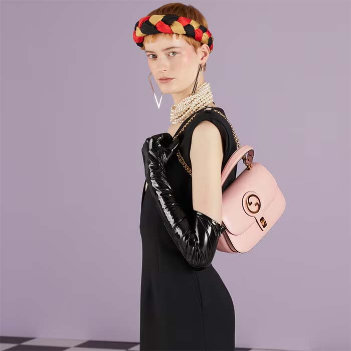Gucci Women GG Blondie Top-Handle Bag Light Pink Leather Round Interlocking G