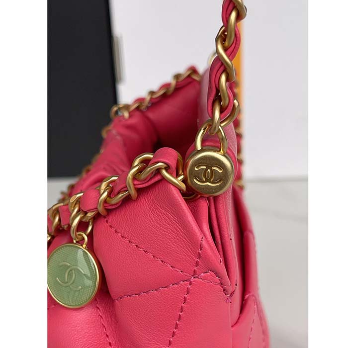 Chanel Women CC Small Bucket Bag Lambskin Resin Gold-Tone Metal Pink