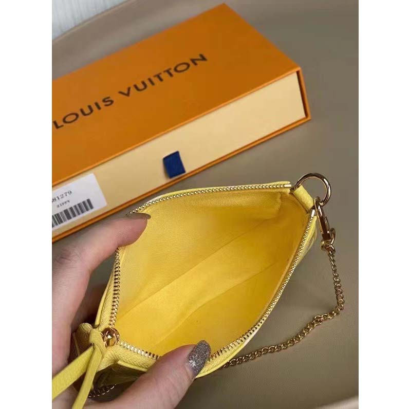 Louis Vuitton LV Women Mini Pochette Accessoires Yellow Monogram Empreinte Embossed Supple Grained Cowhide