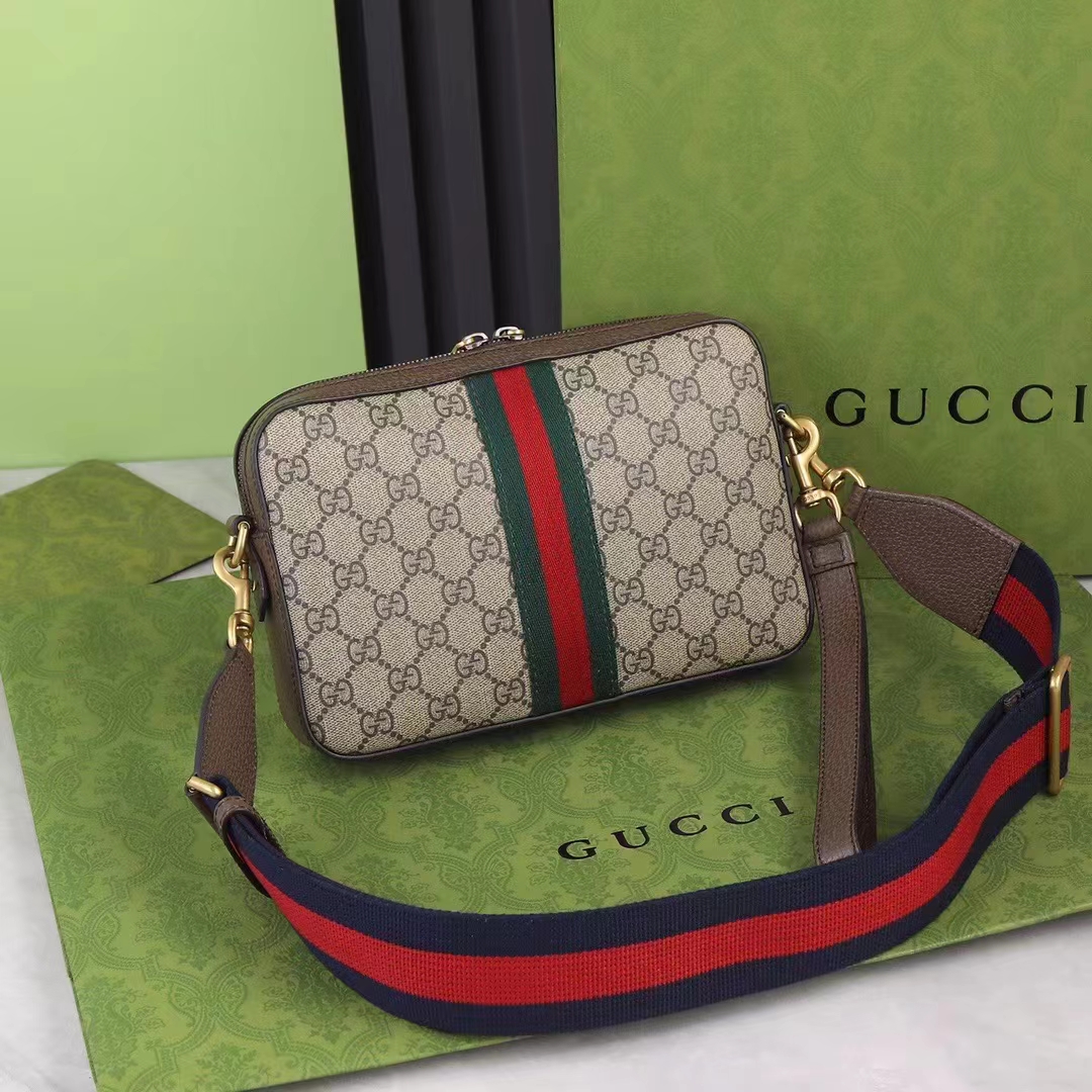 Gucci Unisex GG Ophidia GG Shoulder Bag Beige Ebony Supreme Canvas
