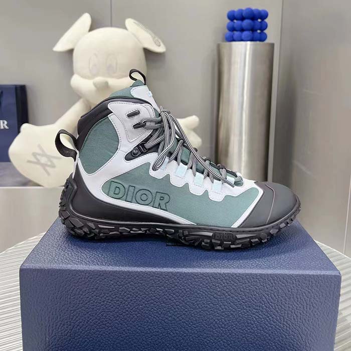 Dior Unisex Shoes CD Diorizon Hiking Boot Green Gray Technical Mesh Black Rubber