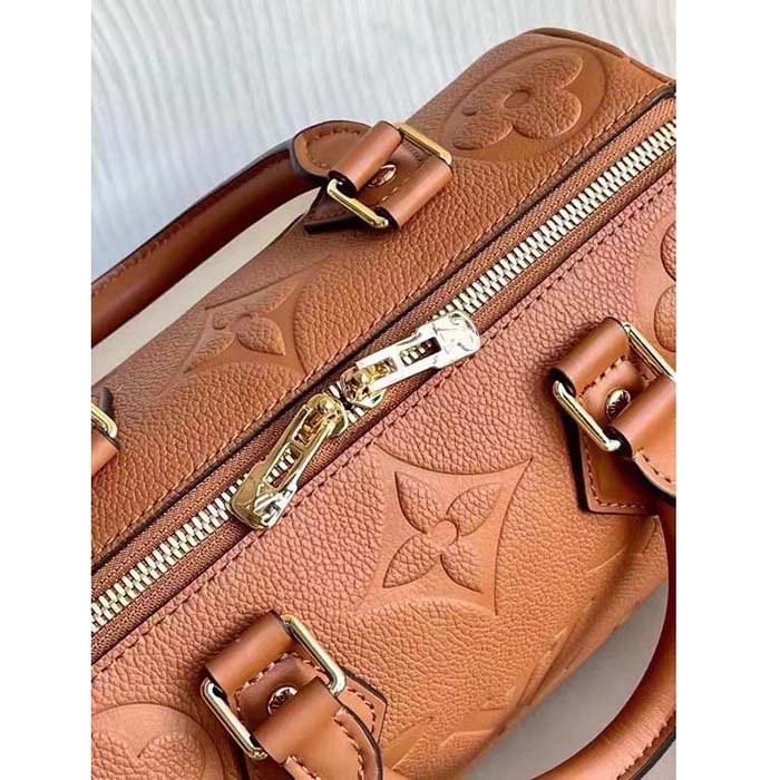 Louis Vuitton Women Speedy Bandoulière 25 Handbag Cognac Brown Embossed Grained Cowhide Leather