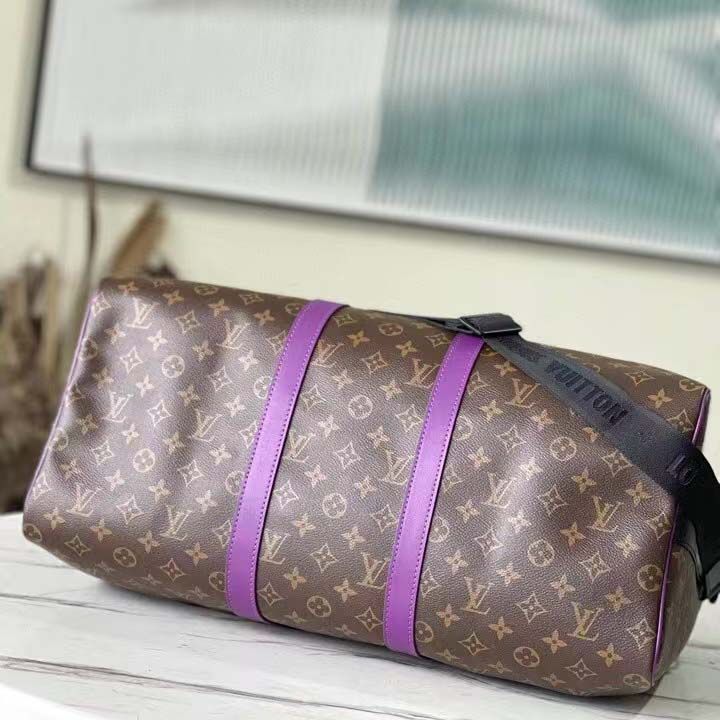 Louis Vuitton LV Unisex Keepall Bandoulière 50 Travel Bag Purple Monogram Coated Canvas