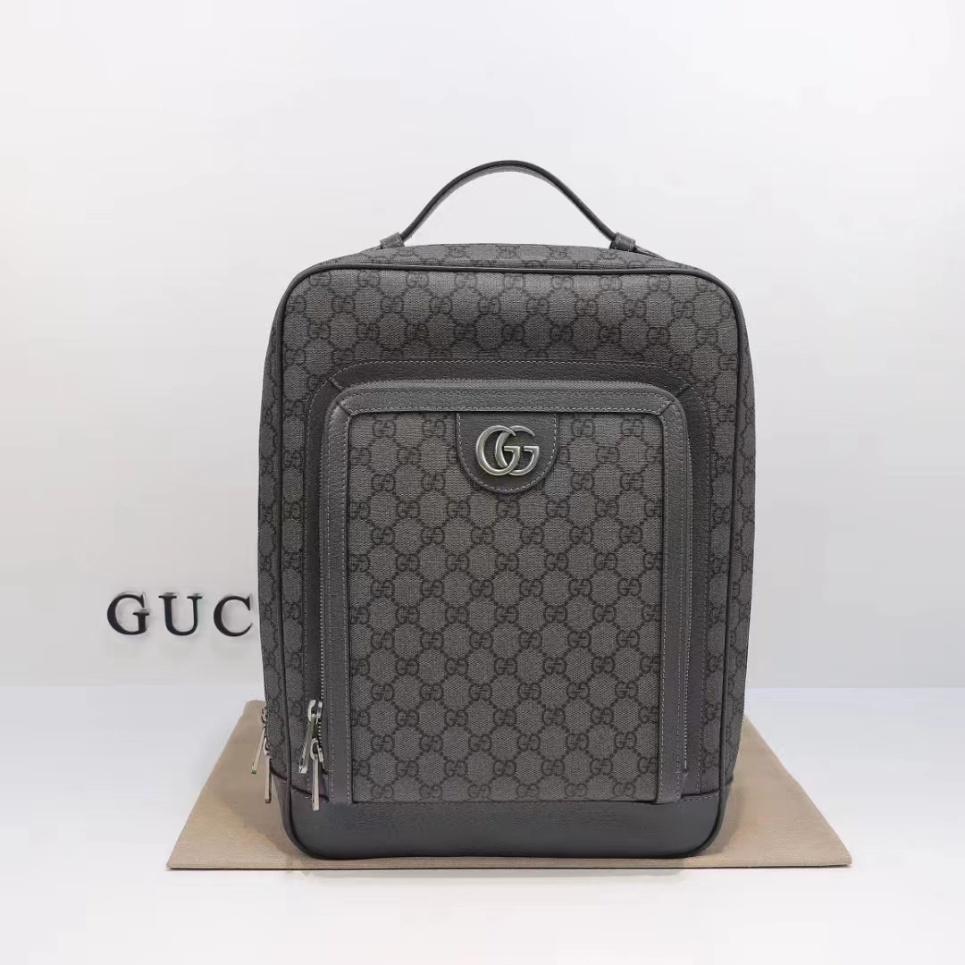 Gucci Unisex Ophidia GG Medium Backpack Grey Black GG Supreme Canvas Double G