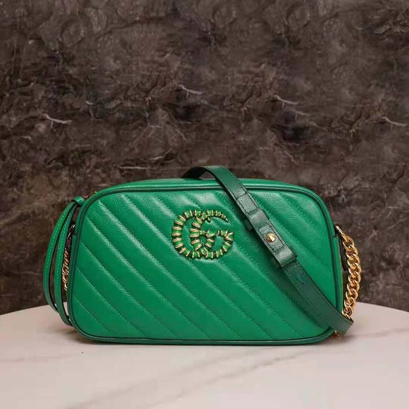 Gucci GG Women GG Marmont Small Shoulder Bag Bright Green Diagonal Matelassé